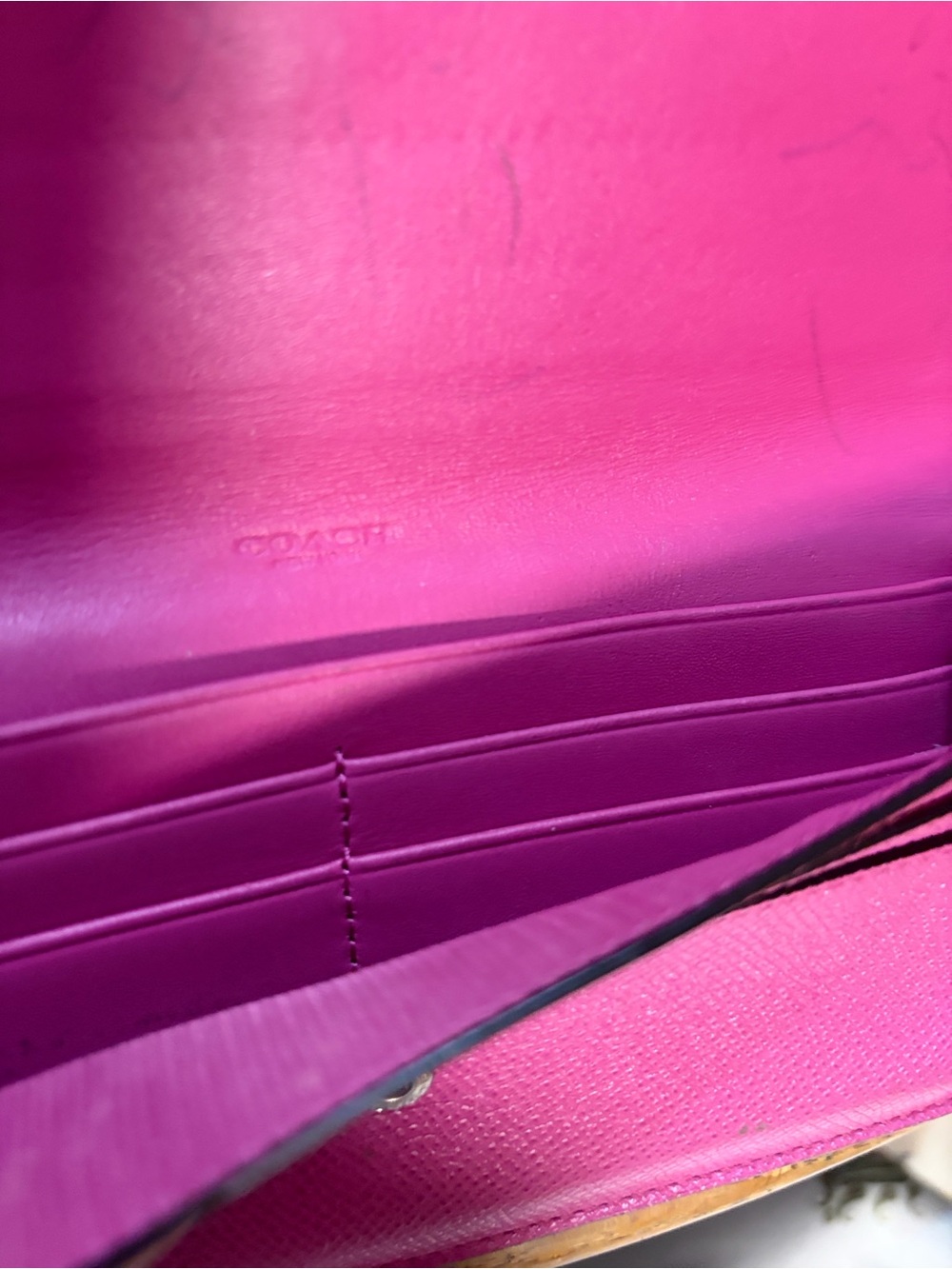 Coach Hot Pink Leather Foldover Long Wallet with Logo GUC - Picture 4 of 7